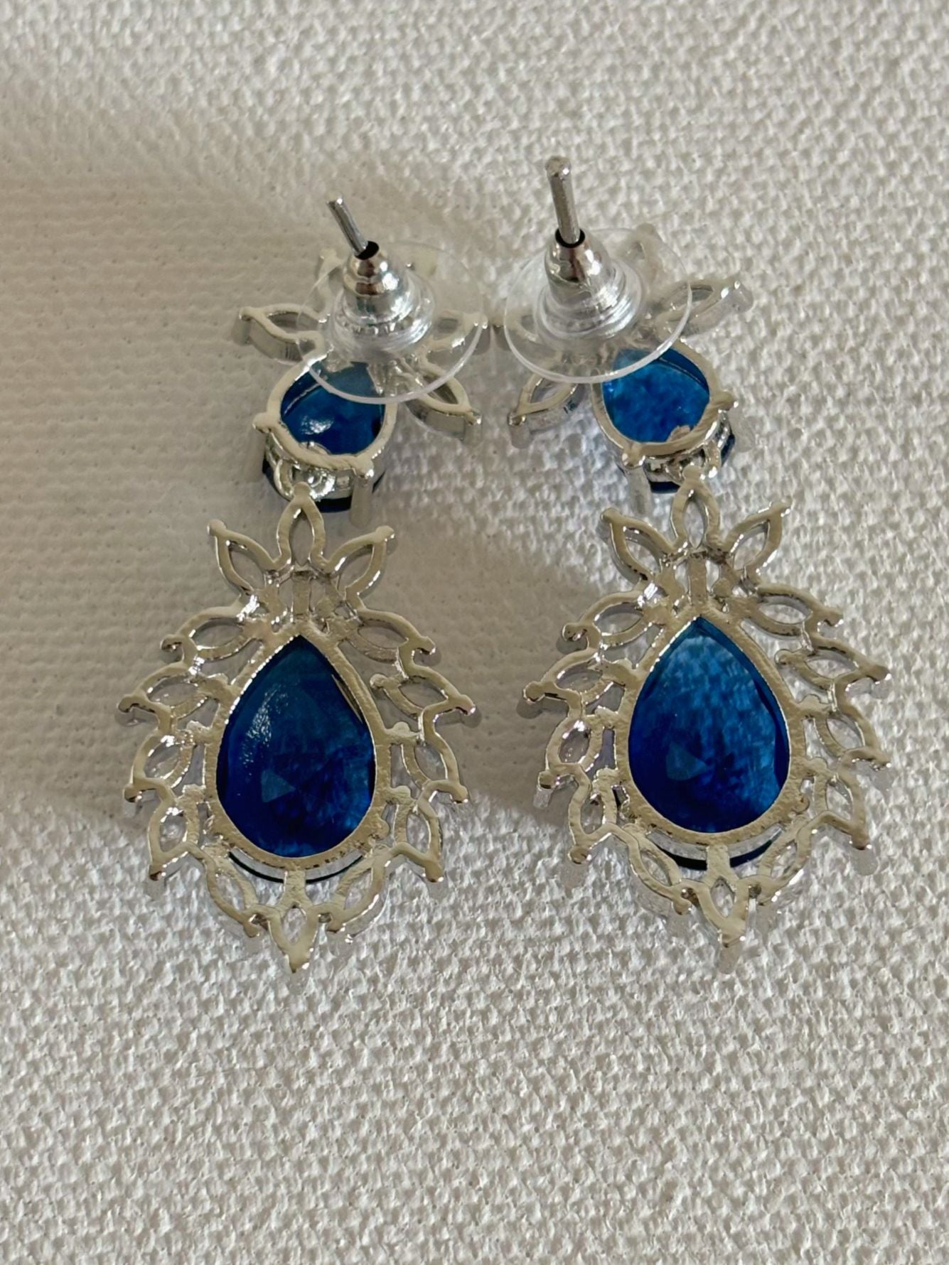 Shop Stylish Double Drop White Stone AD Earrings online. Shop AD earrings, bridal AD jewelry, kundan and AD party necklace sets for sarees, gowns and lehengas. -back