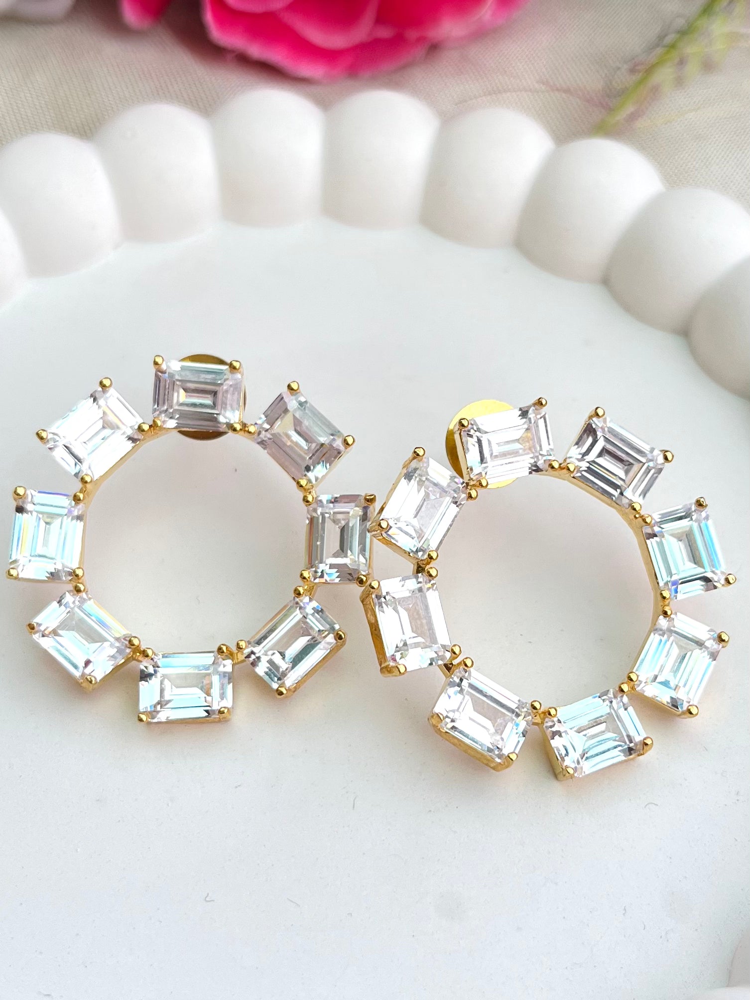 Buy Jimmy CZ Stones Round Hoops online in India. Shop AD earrings, bridal AD jewelry, AD necklace sets for weddings, engagements and parties.  