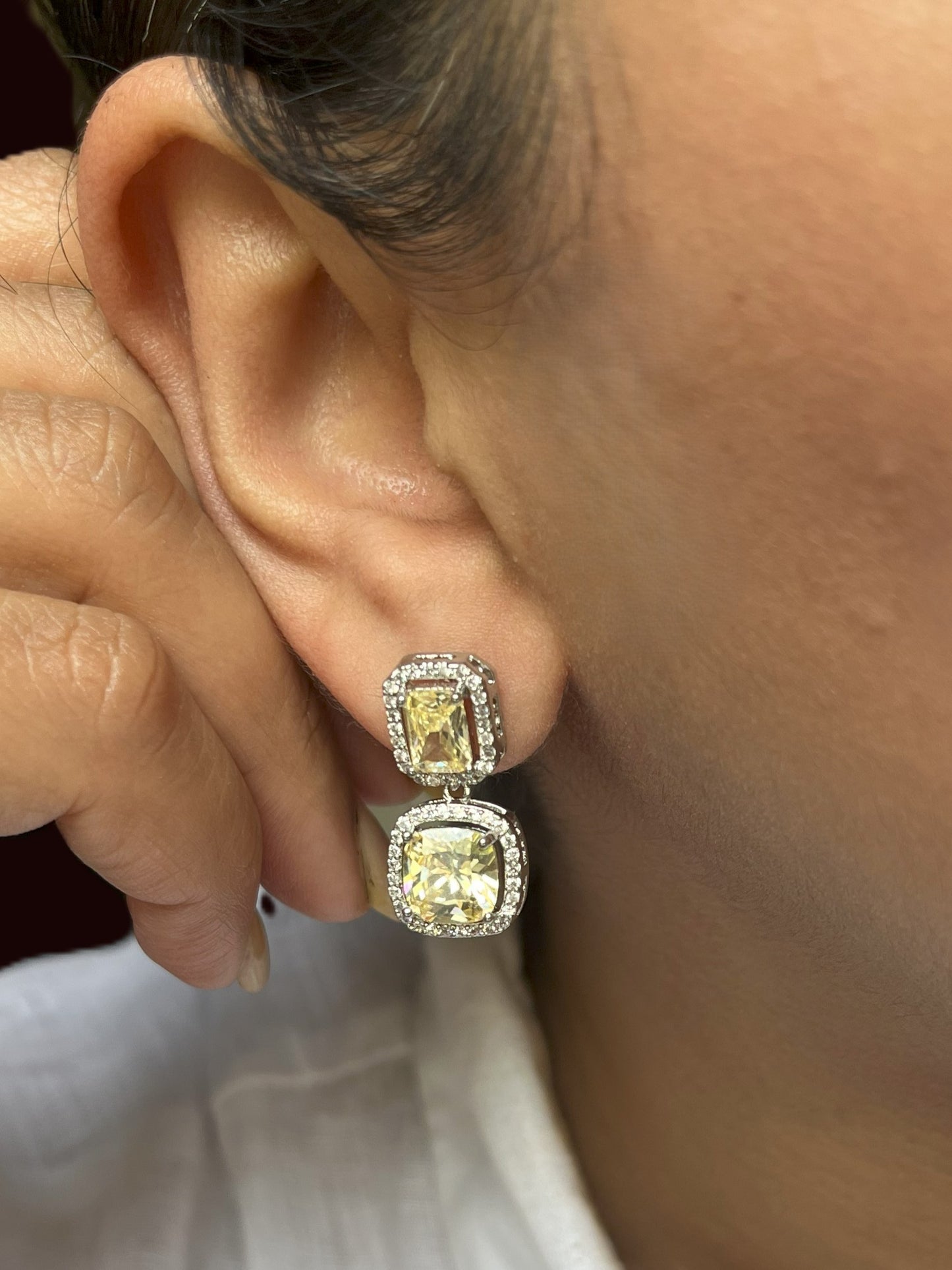 Buy CZ Yellow Stones Earrings online in India. Shop AD earrings, bridal AD jewelry, AD necklace sets for weddings, engagements and parties.  