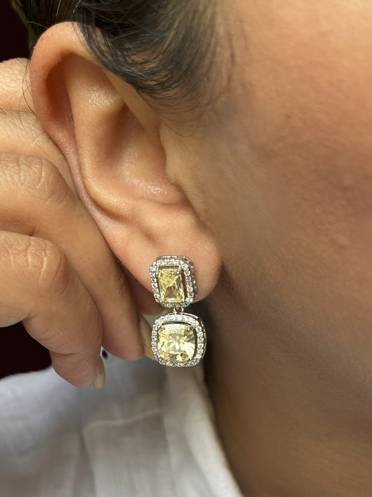 Buy CZ Yellow Stones Earrings online in India. Shop AD earrings, bridal AD jewelry, AD necklace sets for weddings, engagements and parties.  