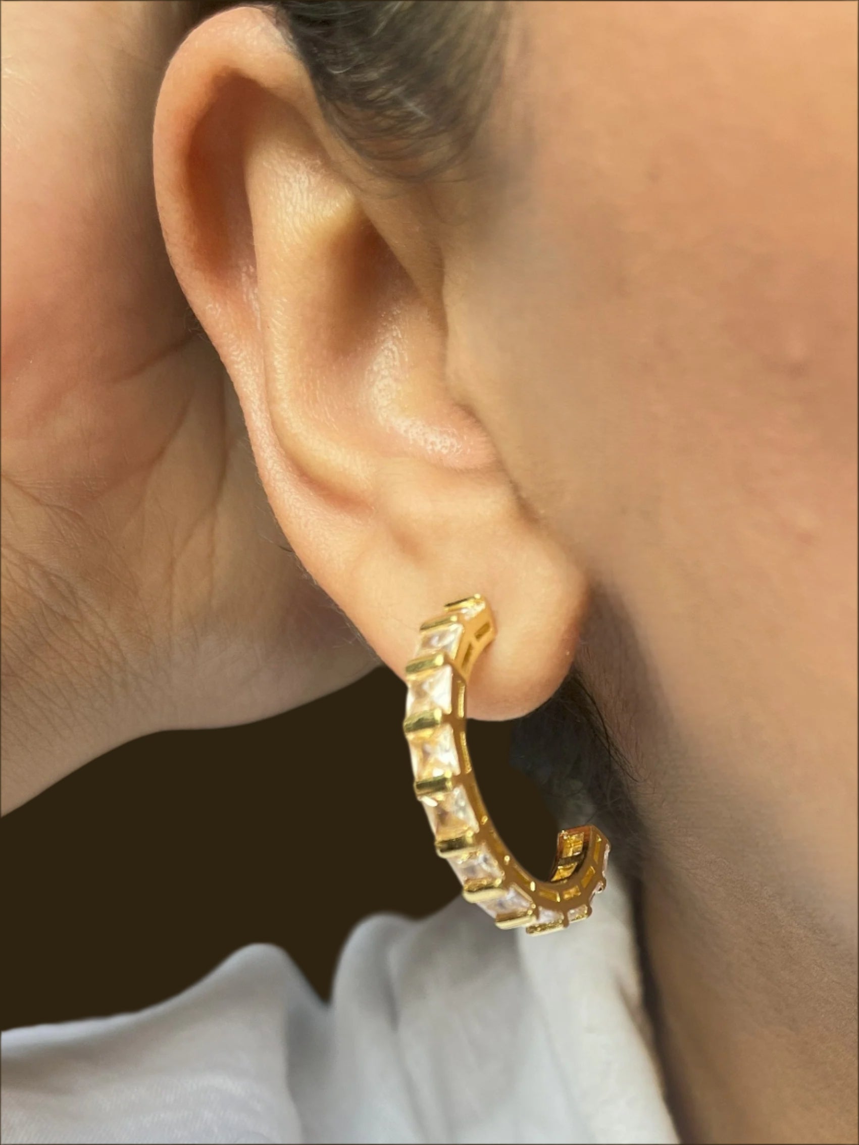 Shop CZ Hoops In Gold Polish online in India. Shop from an exclusive range of zircon jewellery, bridal wedding jewelry, silver plated earrings, rhodium plated jewellery, AD earrings, AD earrings sets for office parties, party wear and weddings. -SIDE