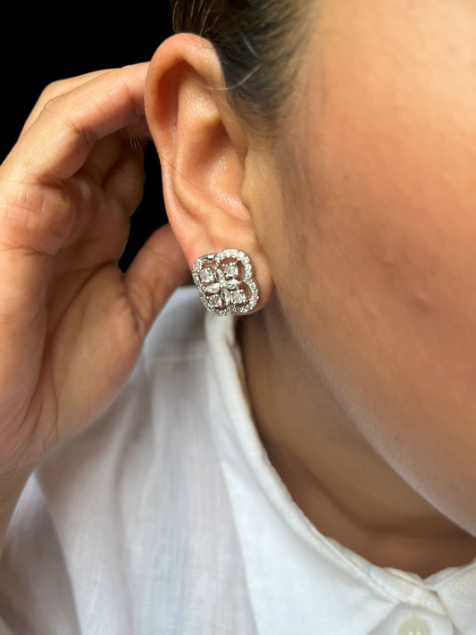 Shop Vedehi Stud Earrings Small In AD online in India. Shop AD earrings, bridal AD jewelry, AD necklace sets for weddings, engagements and parties.  -front 