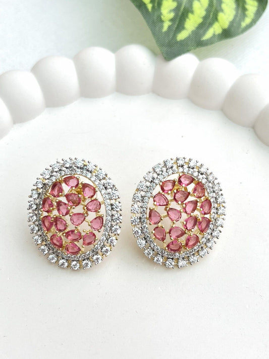 Shop Pamila Oval Studs In AD & Red Stones online in India. Shop AD earrings, bridal AD jewelry, AD necklace sets for weddings, engagements and parties.  