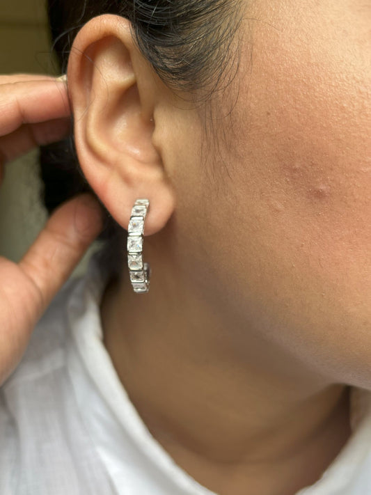 Shop CZ Hoops In Rhodium Polish online in India. Shop from an exclusive range of zircon jewellery, bridal wedding jewelry, silver plated earrings, rhodium plated jewellery, AD earrings, AD earrings sets for office parties, party wear and weddings. -FIRST