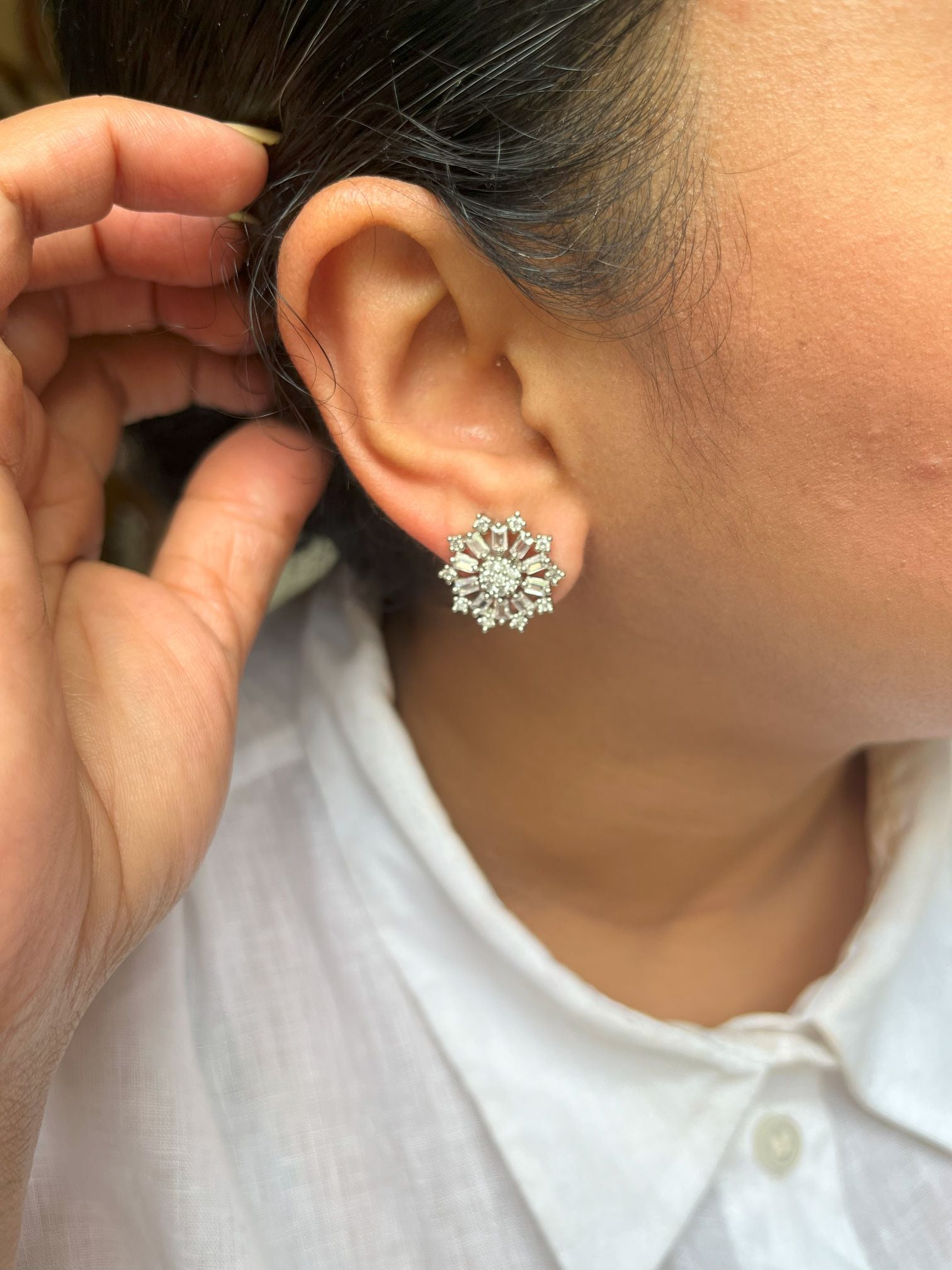 Shop Suvarna Stud Earrings In AD online in India. Shop AD earrings, bridal AD jewelry, AD necklace sets for weddings, engagements and parties.  
