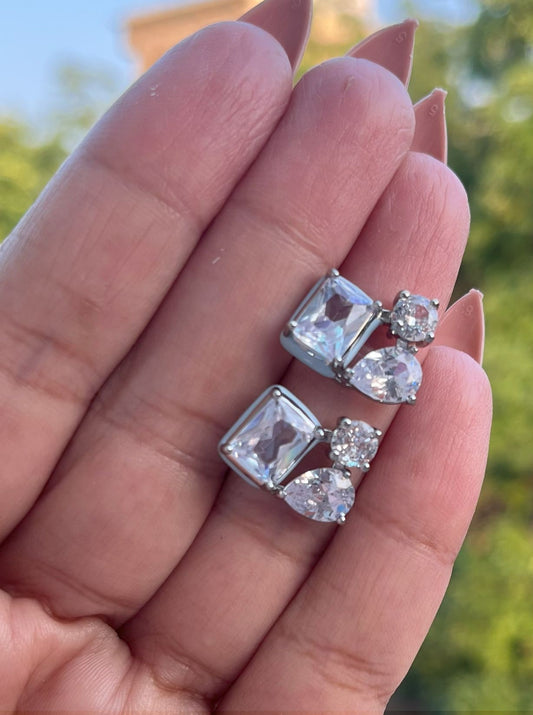 Shop Tarini Stud Earrings In CZ Stones Rhodium Polish online in India. Shop from an exclusive range of Indian wedding jewelry & rhodium plated jewellery. -front 