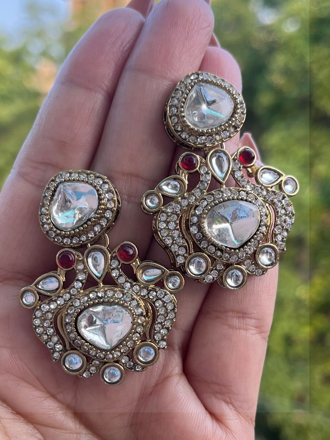 Shop Traditional White Glass Stone Earrings In AD online in India. Shop from an exclusive range of CZ jewellery, gold plated, silver, mehendi polish earrings. 