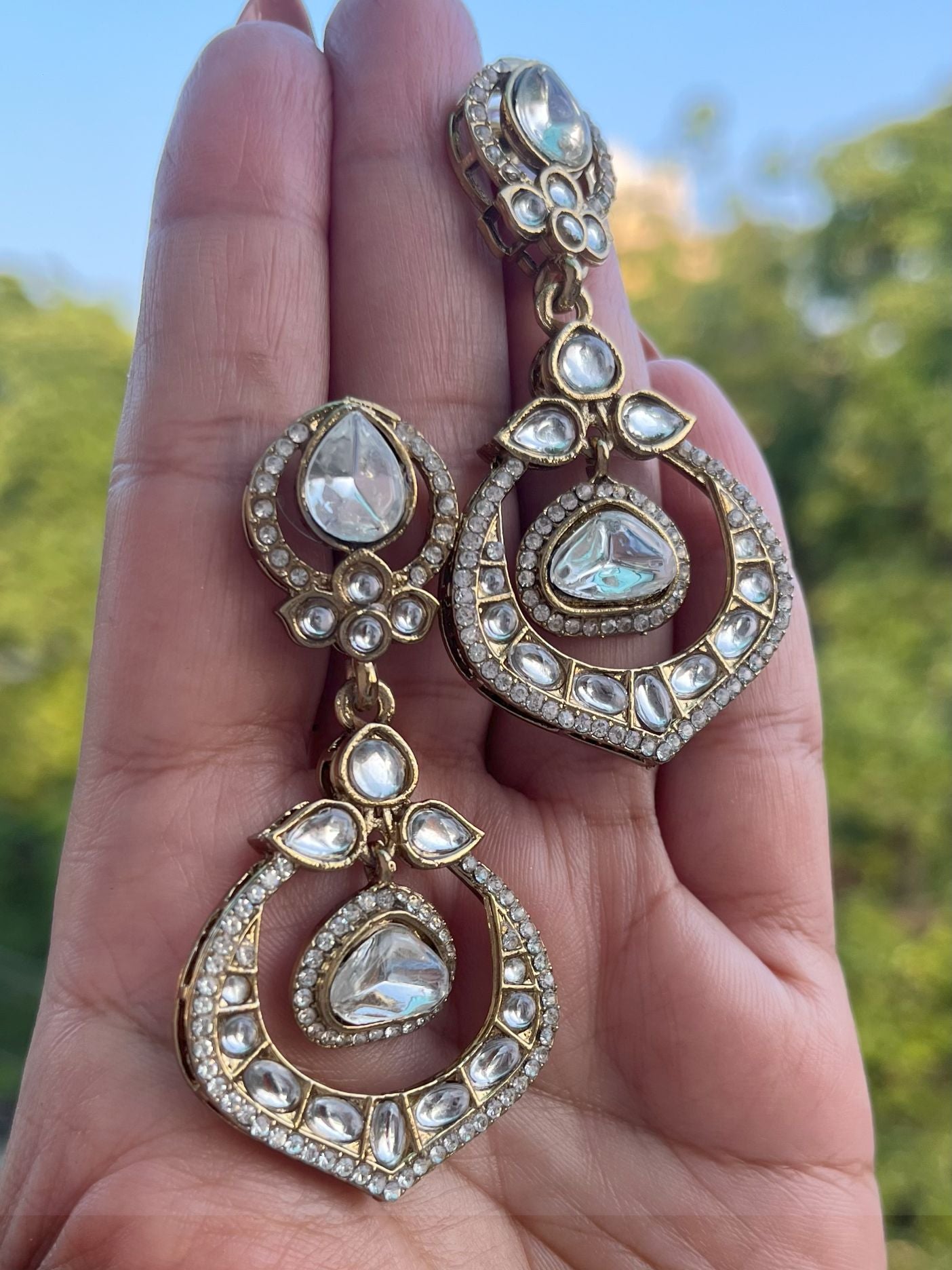 Shop Padma Long Kundan Earrings In White online in India. Shop from an exclusive range of CZ jewellery, gold plated, silver, mehendi polish earrings. 