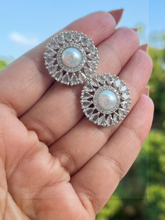 Shop Hania Premium Pearl Stud Earrings In AD online in India. Shop AD earrings, bridal AD jewelry, AD necklace sets for weddings, engagements and parties.  