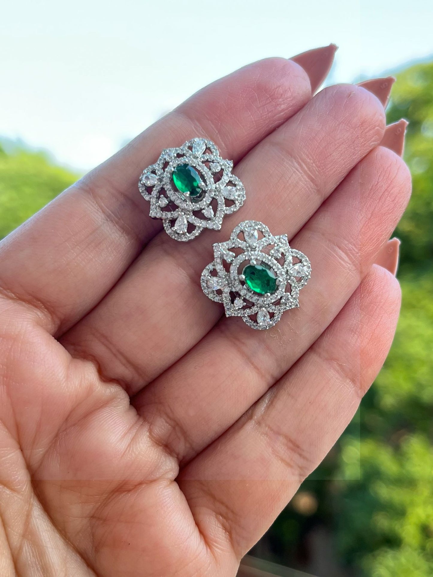 Shop Sehaj Stud Earrings In AD online in India. Shop AD earrings, bridal AD jewelry, AD necklace sets for weddings, engagements and parties.  