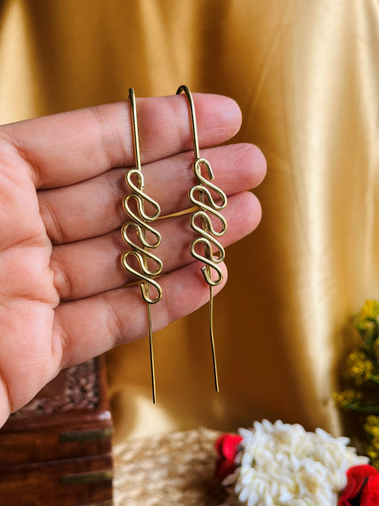 Buy Zeenat Long Gold Plated Ear Pin Earrings online in India. Shop oxidized jewellery for festivals and office and daily wearing in affordable range.