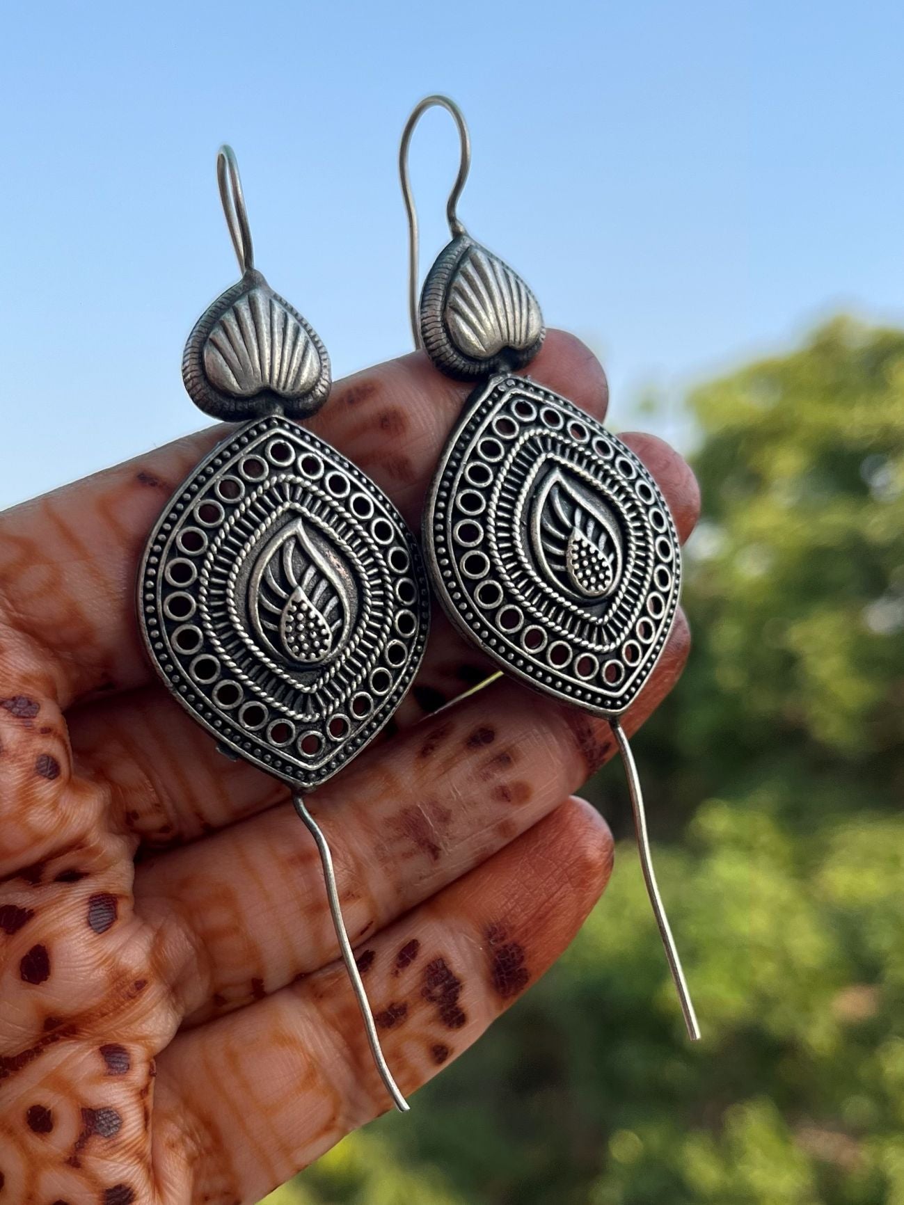 Buy Dania Silver Oxidized Long Ear Pin Earrings online in India. Shop oxidized jewellery for festivals and office and daily wearing in affordable range.