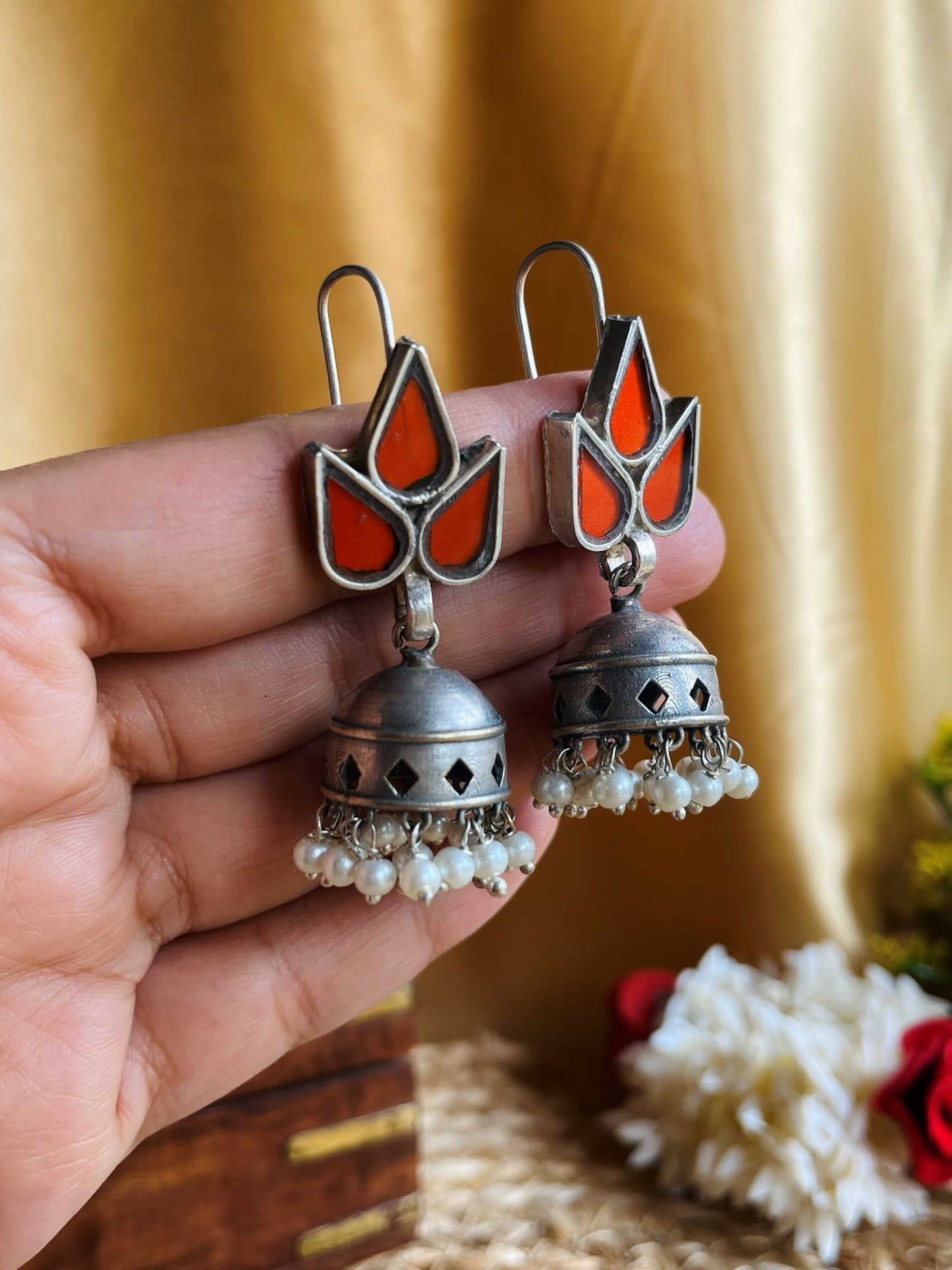 BuyZoha Glass Small Oxidized Jhumka Earrings In Red online in India. Shop oxidized jewellery for festivals and office and daily wearing in affordable range.