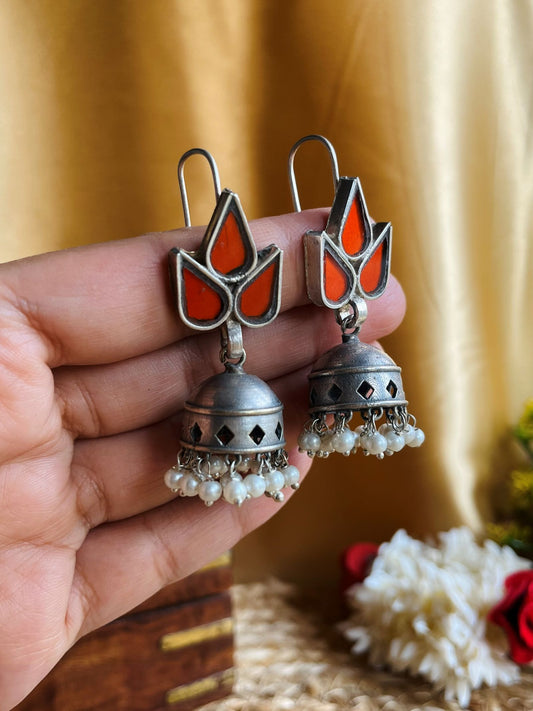 BuyZoha Glass Small Oxidized Jhumka Earrings In Red online in India. Shop oxidized jewellery for festivals and office and daily wearing in affordable range.