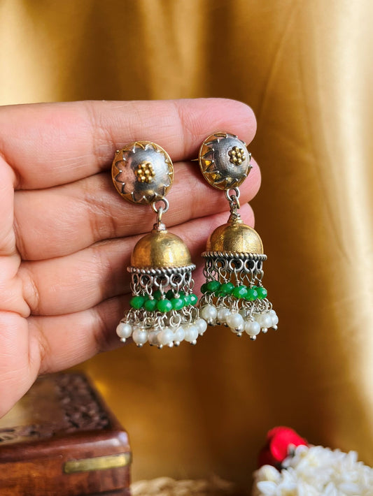 Buy Radhya Antique Dual Tone Oxidzed Jhumka online in India. Shop oxidized jewellery for festivals and office and daily wearing in affordable range.