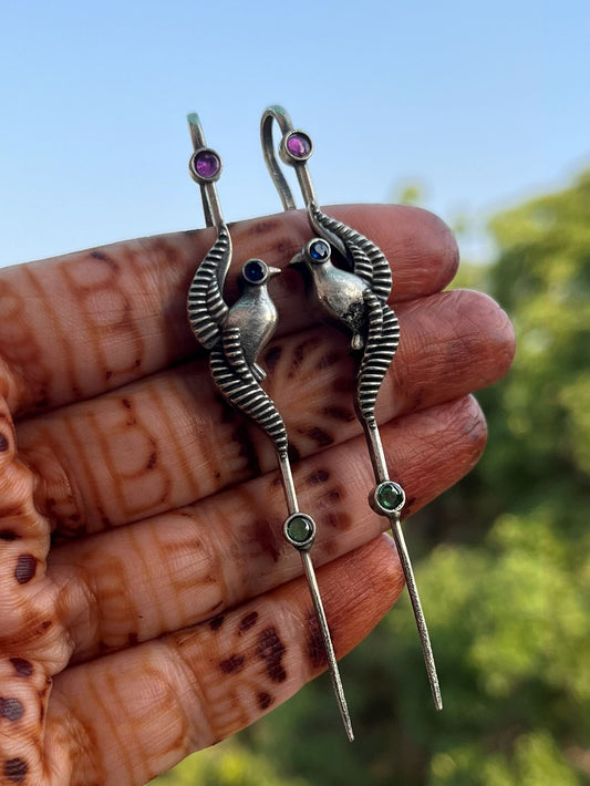 Buy Adhya Bird Shaped Long Ear Pin Earrings online in India. Shop oxidized jewellery for festivals and office and daily wearing in affordable range.