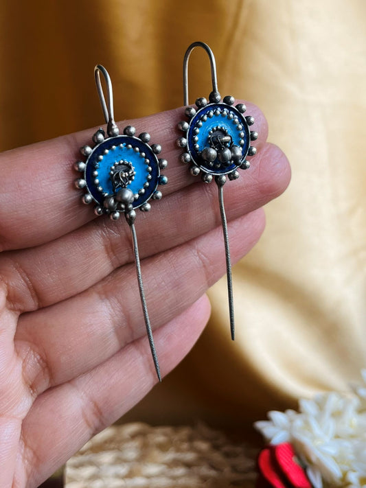 Buy Roja Ear Pin Earrings In Blue online in India. Shop oxidized jewellery for festivals and office and daily wearing in affordable range.