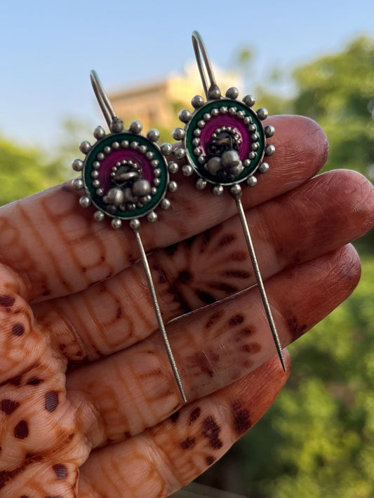 Buy Roja Ear Pin Earrings In Pink online in India. Shop oxidized jewellery for festivals and office and daily wearing in affordable range.