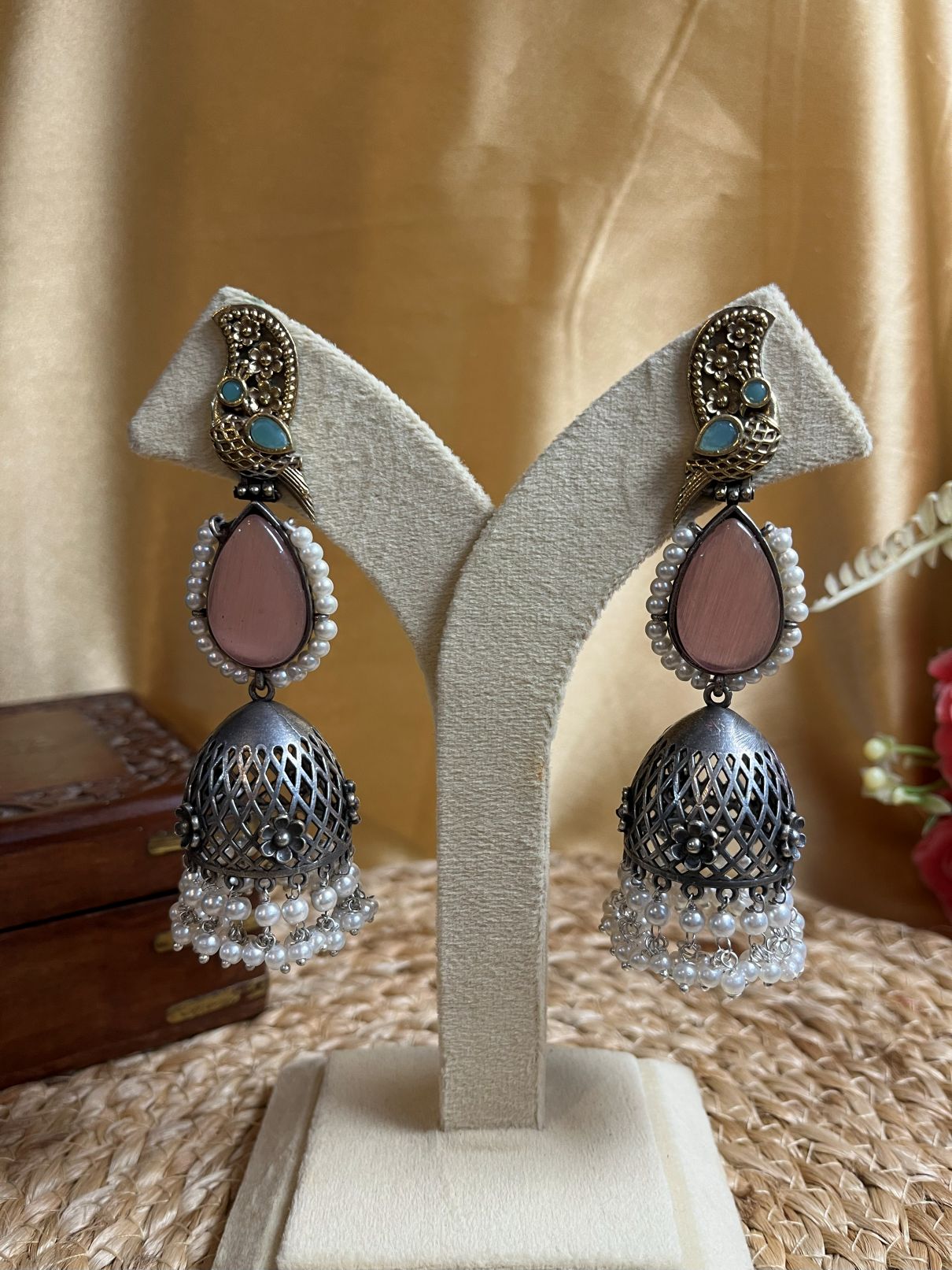 Shop Silver Plated Jhumka Earrings In Pink Stone online in India. Shop oxidized jewellery for festivals and office and daily wearing in affordable range. Buy at discounts.