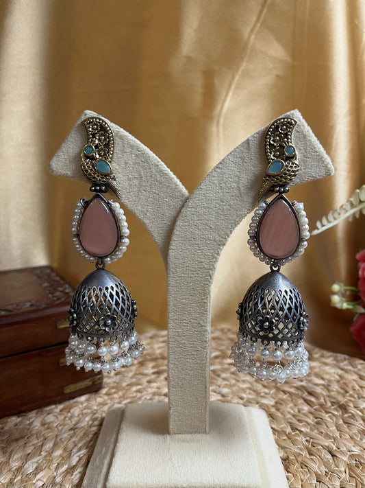 Shop Silver Plated Jhumka Earrings In Pink Stone online in India. Shop oxidized jewellery for festivals and office and daily wearing in affordable range. Buy at discounts.