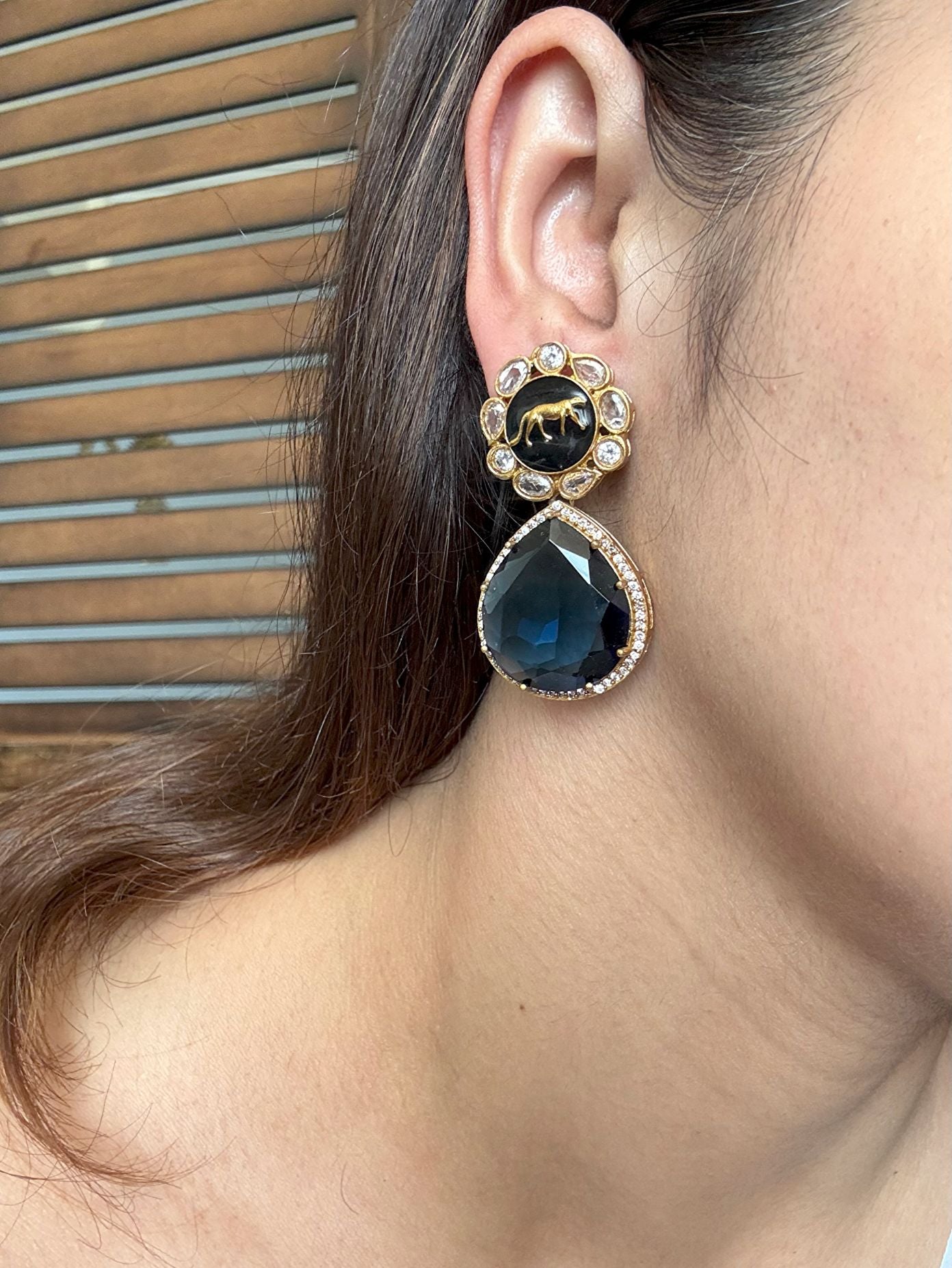 Buy Sabya Inspired Doublet Stone Night Blue Danglers online in India. Shop from an exclusive range of CZ jewellery, gold plated, silver, mehendi polish earrings. -first