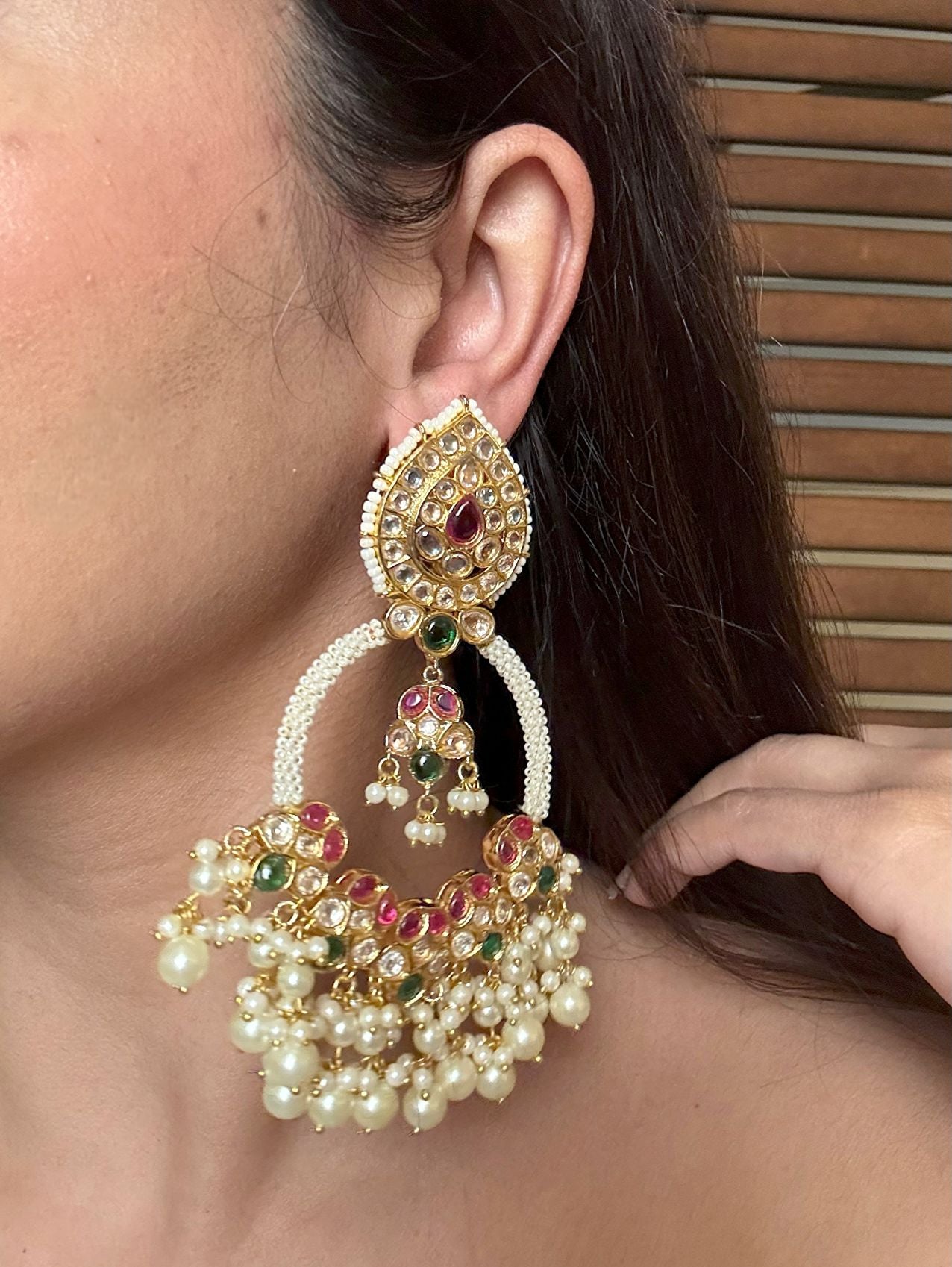 Shop Sonam Pure Brass Heavy Meenakari Chandbaali In Kundan online in India. Shop from an exclusive range of CZ jewellery, gold plated, silver, mehendi polish earrings. -first