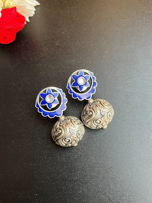 Shop Faria Antique Silver Enamel Earrings online in India. Shop oxidized jewellery for festivals and office and daily wearing in affordable range.