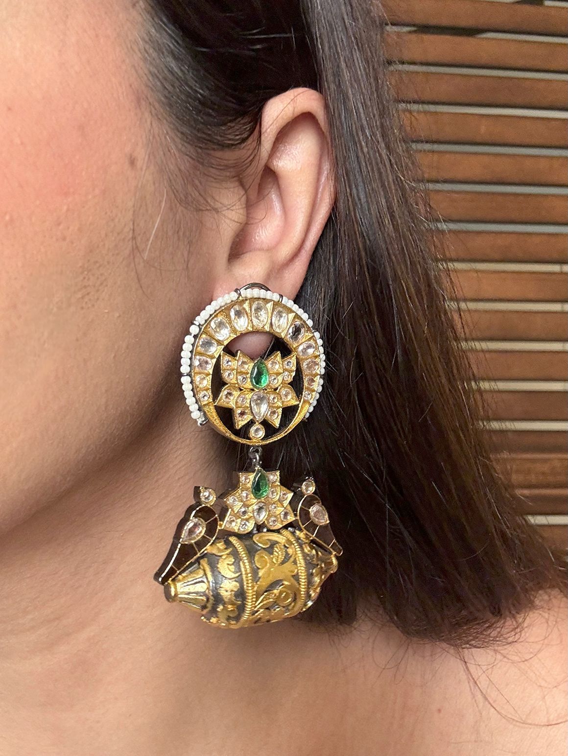 Shop Shabnami Pure Brass Kundan Antique Earrings online in India. Shop from an exclusive range of CZ jewellery, gold plated, silver, mehendi polish earrings. -first