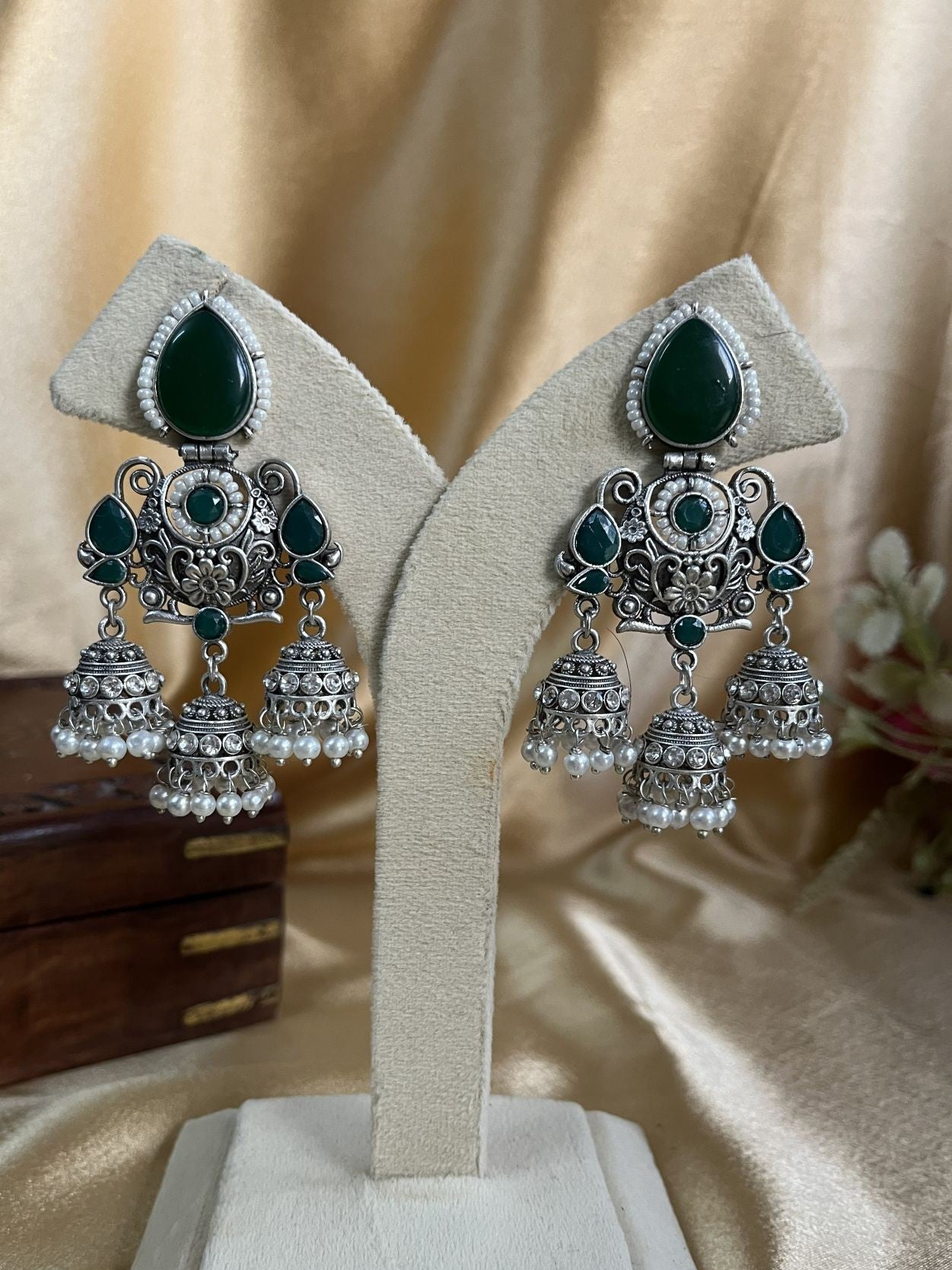 Buy Oxidised Green Traditional Dangler Earrings online in India. Shop oxidized jewellery for festivals and office and daily wearing in affordable range.