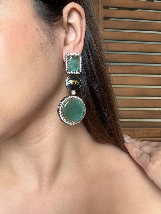 Shop Sabya Inspired Doublet Heavy AD Earrings In Mint Green online in India. Shop from an exclusive range of CZ jewellery, gold plated, silver, mehendi polish earrings. -first