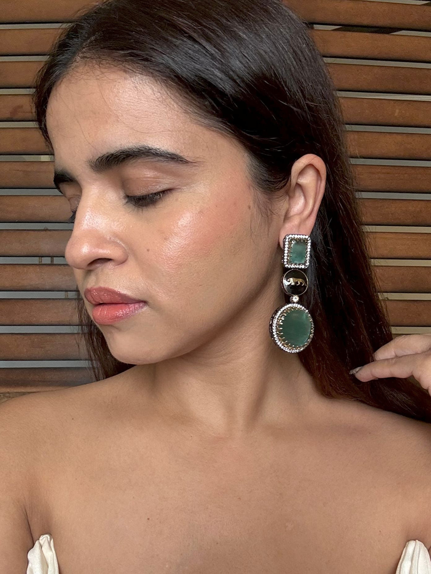 Shop Sabya Inspired Doublet Heavy AD Earrings In Mint Green online in India. Shop from an exclusive range of CZ jewellery, gold plated, silver, mehendi polish earrings. -second