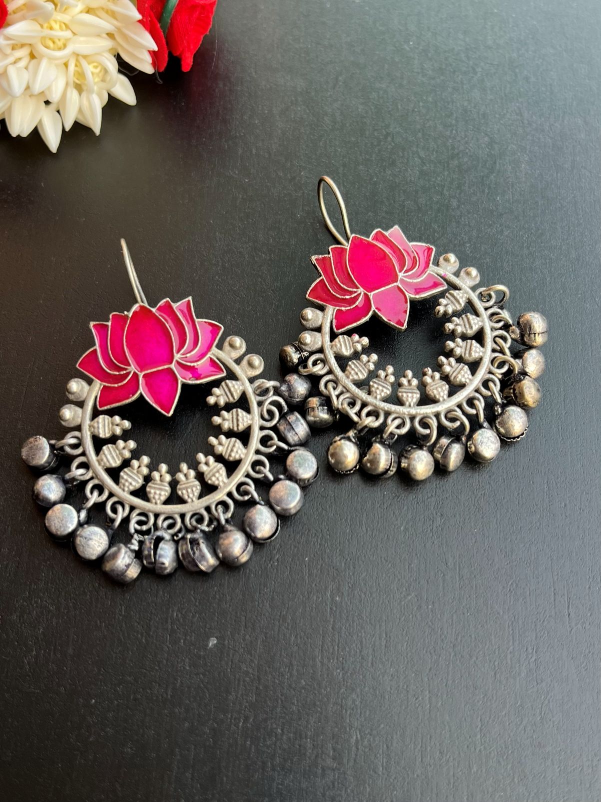 Buy Lotus Rani Meenakari Ghungroo Chandbali Earrings online in India. Shop oxidized jewellery for festivals and office and daily wearing in affordable range.