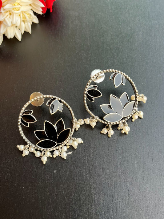 Buy Hand Painted Pearl Drops Lotus Oxidized Stud Earrings In Black online in India. Shop oxidized jewellery for festivals and office and daily wearing in affordable range.