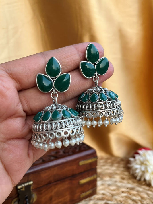 Buy Inaayat Monalisa Green Stone Oxidised Jhumka Earrings online in India. Shop oxidized jewellery for festivals and office and daily wearing in affordable range.