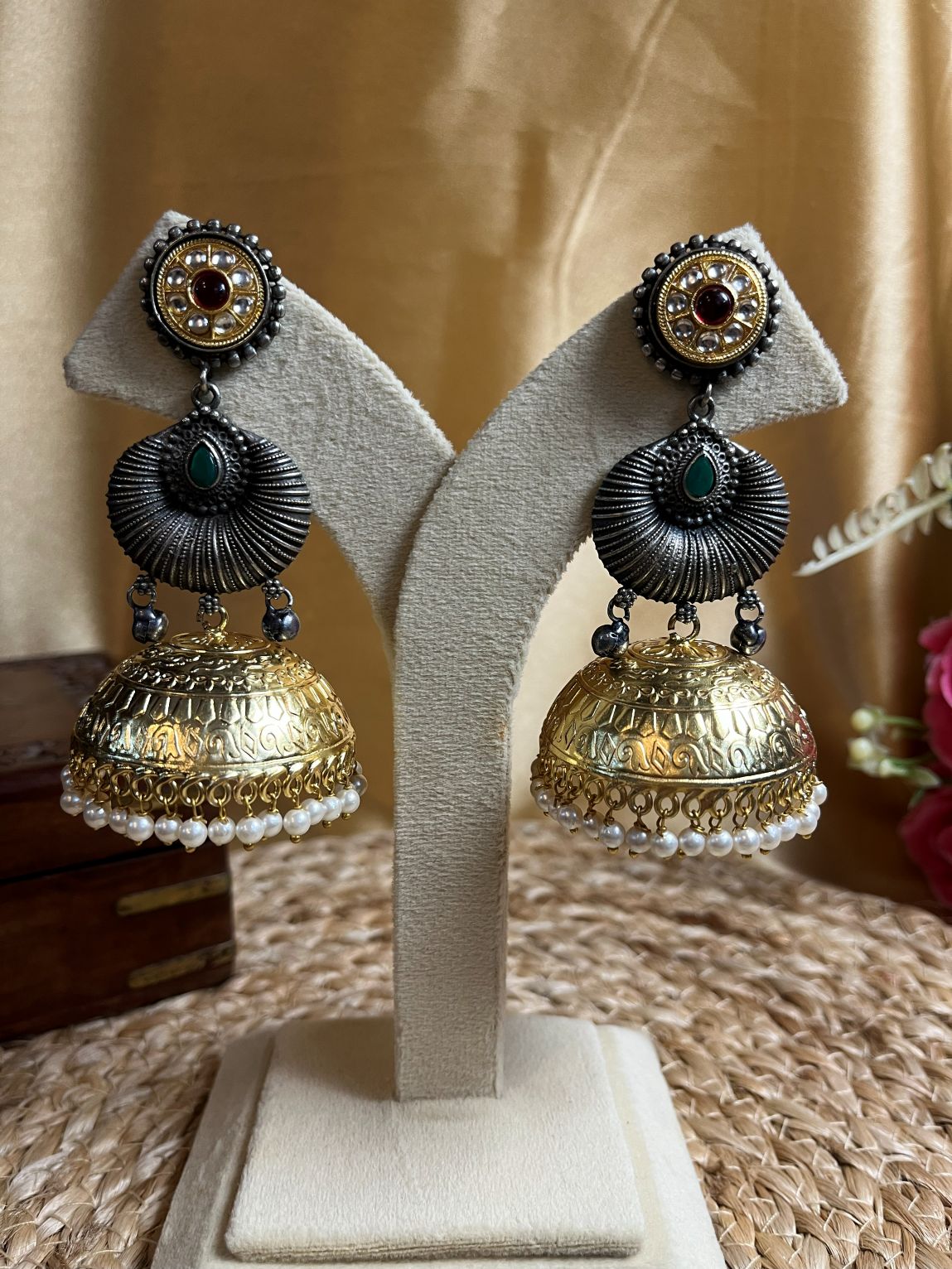 Buy Aishwarya Pearl Drop Dual Tone Heavy Jhumka Earrings online in India. Shop oxidized jewellery for festivals and office and daily wearing in affordable range.