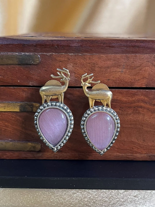 ER25A184 Monalisa Pink Stone Deer Shaped Stud Earrings