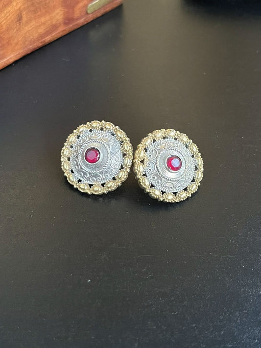 Buy Aarna Dual Tone Antique Look Red Stud Earrings online in India. Shop oxidized jewellery for festivals and office and daily wearing in affordable range.