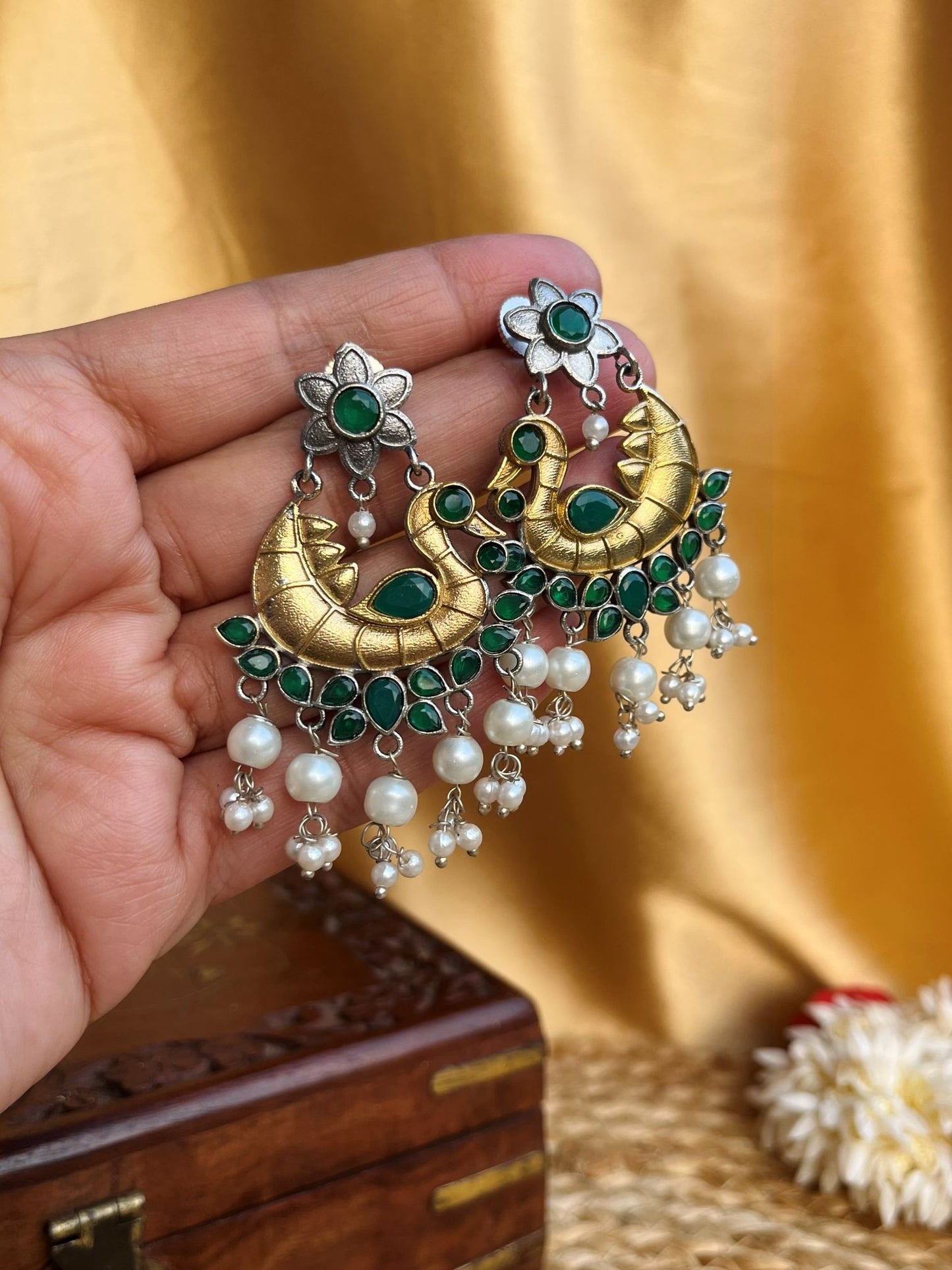 Buy Urvashi Peacock Design Dual Tone Earrings In Green online in India. Shop oxidized jewellery for festivals and office and daily wearing in affordable range.