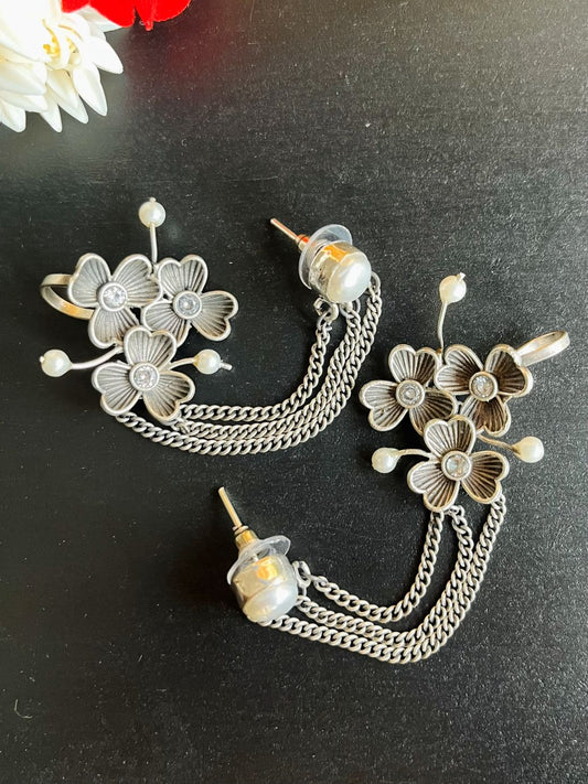Buy Sangria Oxidised Statement Ear Cuff Earrings online in India. Shop oxidized jewellery for festivals and office and daily wearing in affordable range.-first