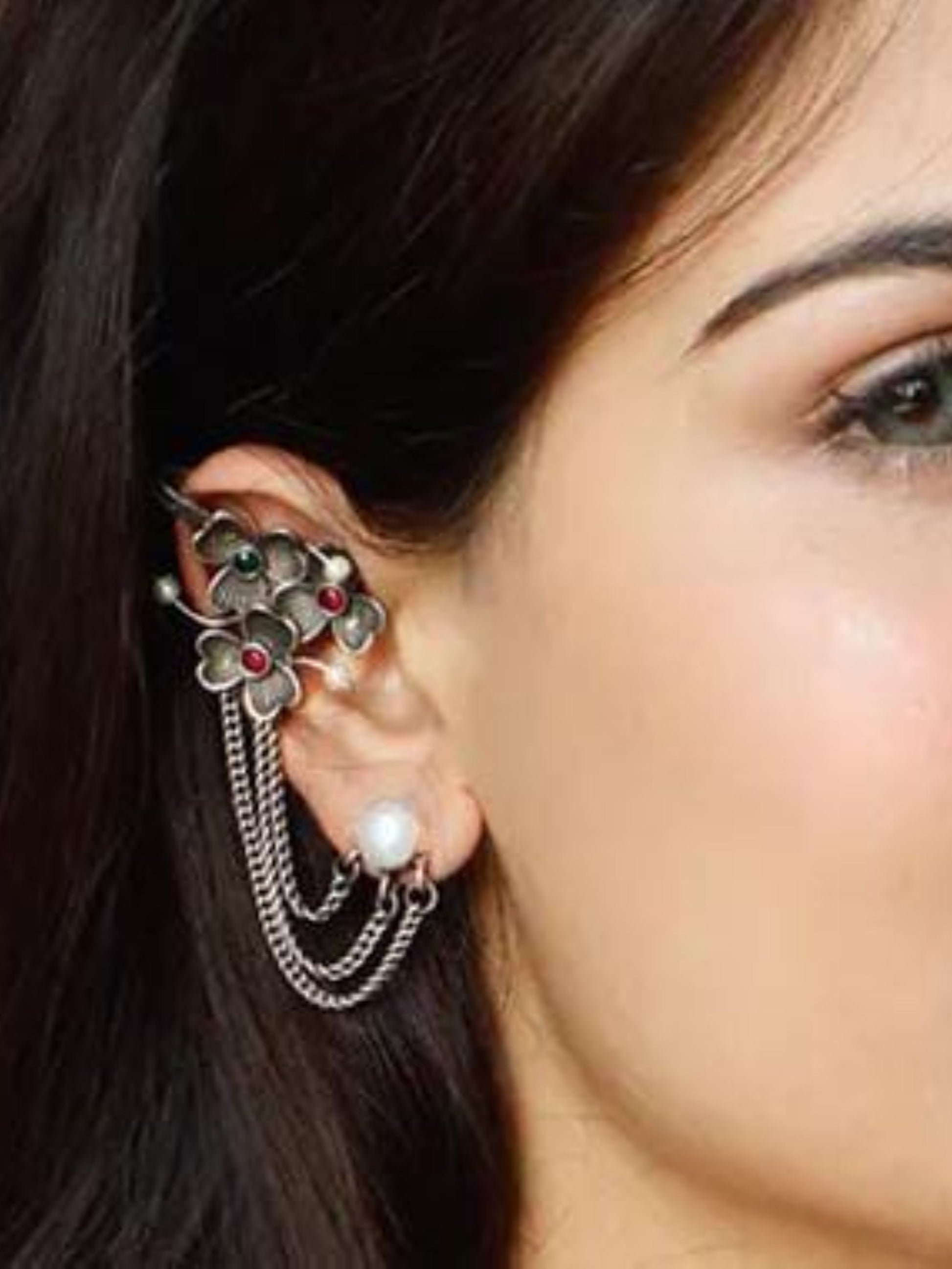 Buy Sangria Oxidised Statement Ear Cuff Earrings online in India. Shop oxidized jewellery for festivals and office and daily wearing in affordable range.-second