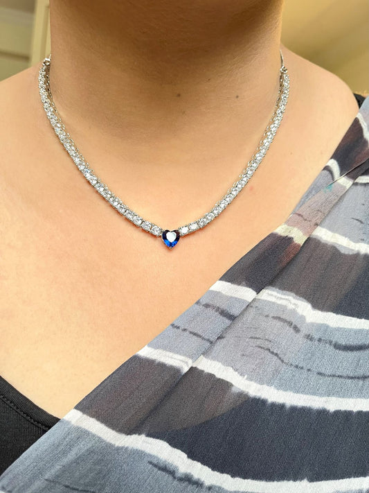 Shop Solitaire Look String With Blue Heart Shaped Stone In CZ online in India. Explore elegant bridal AD jewellery online. Shop premium bridal jewellery sets in Zircon, AD, Kundan, Victorian Diamond. Collection best suited for Indian weddings, parties and special occasions. Buy solitaire string in blue stone for sarees, lehengas and gowns. -front