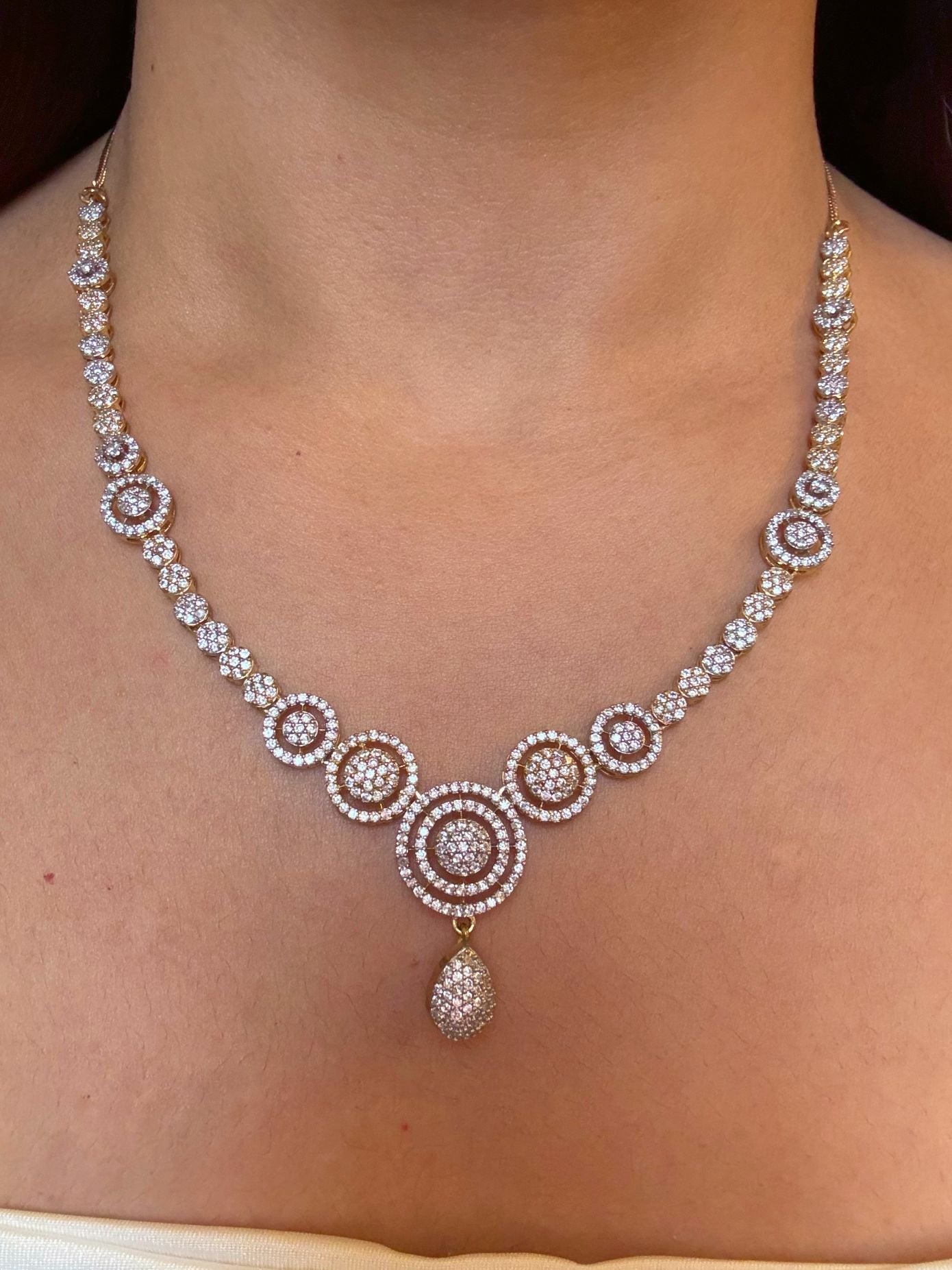 Shop Festive Light Party Set In Gold & Rhodium Plating online in India. Explore bridal AD jewellery online. Premium bridal jewellery sets in Zircon, AD, Kundan, Victorian Diamond. -Front