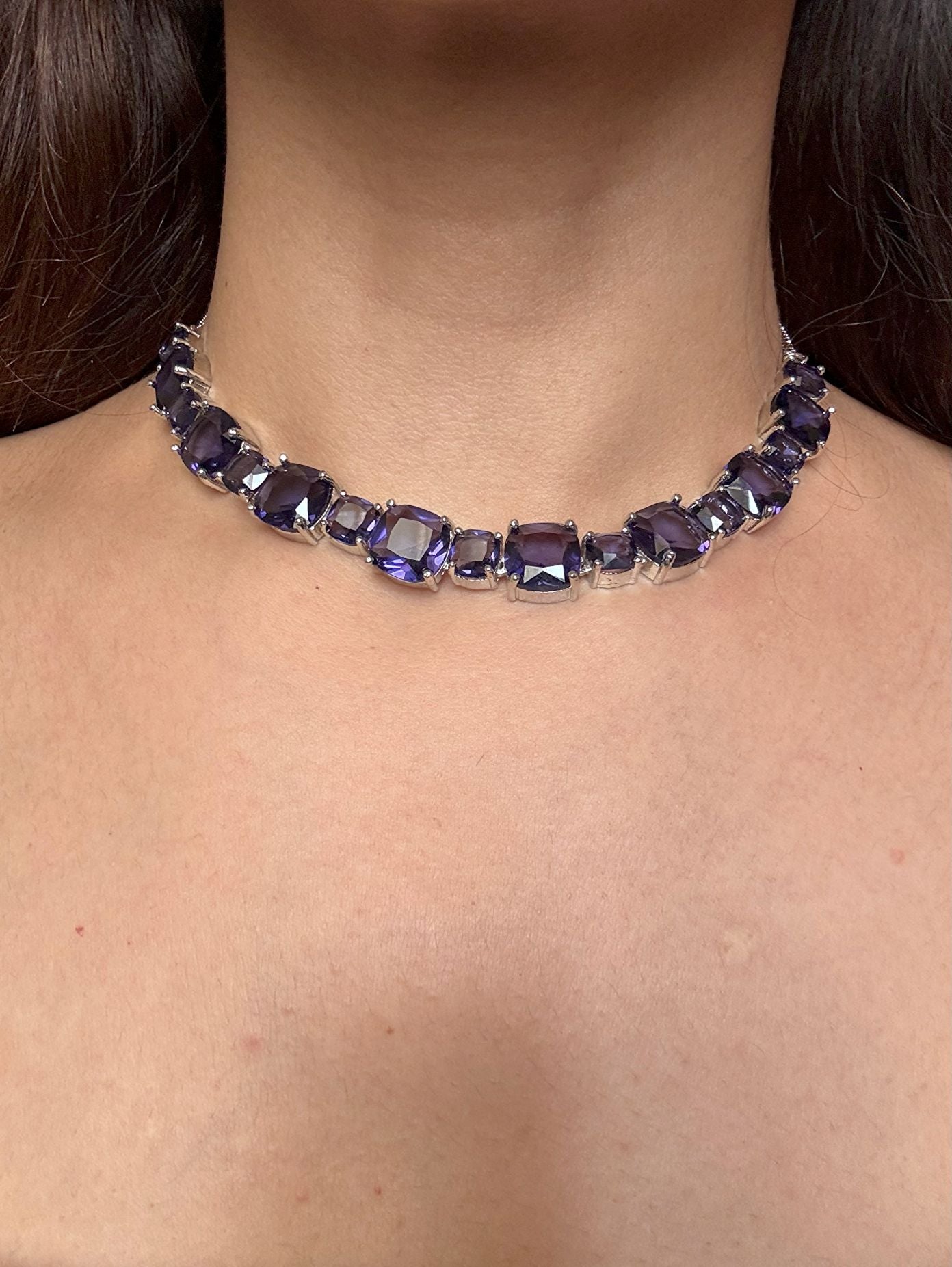 Buy Purple Doublet Stone String With Earrings online in India. Explore premium doublet stones jewellery online in AD. Shop AD jewellery in blue stone online. -first