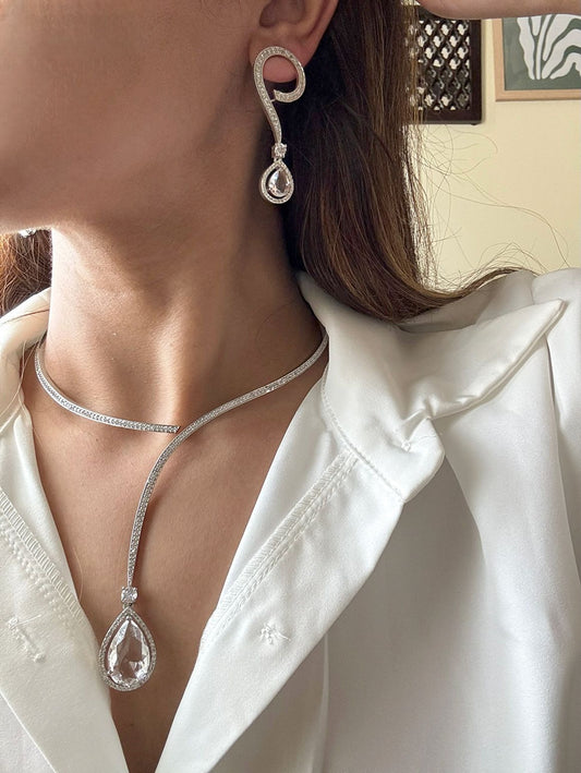 Shop Hasli Set With White Drop in AD online in India. Perfect for brides seeking elegant AD jewellery online. Explore premium bridal jewellery online in AD, ideal for Indian weddings and special occasions. Shop AD jewellery in green stone online. -front