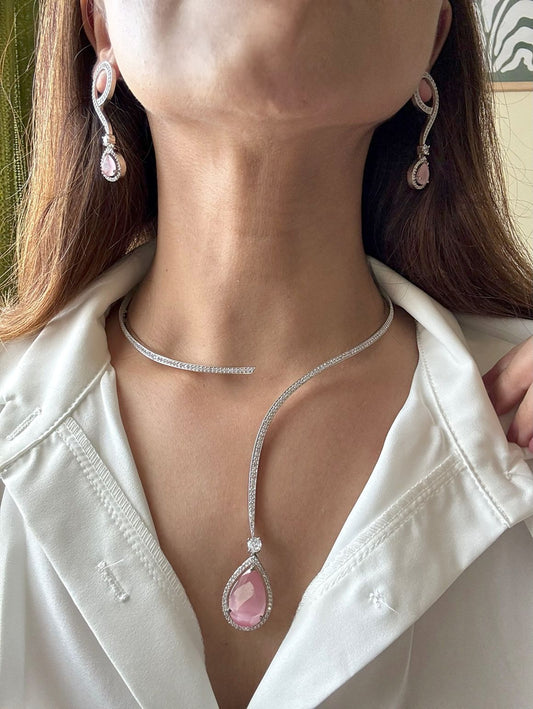 NL25A040 Hasli Set With Pink Drop in AD