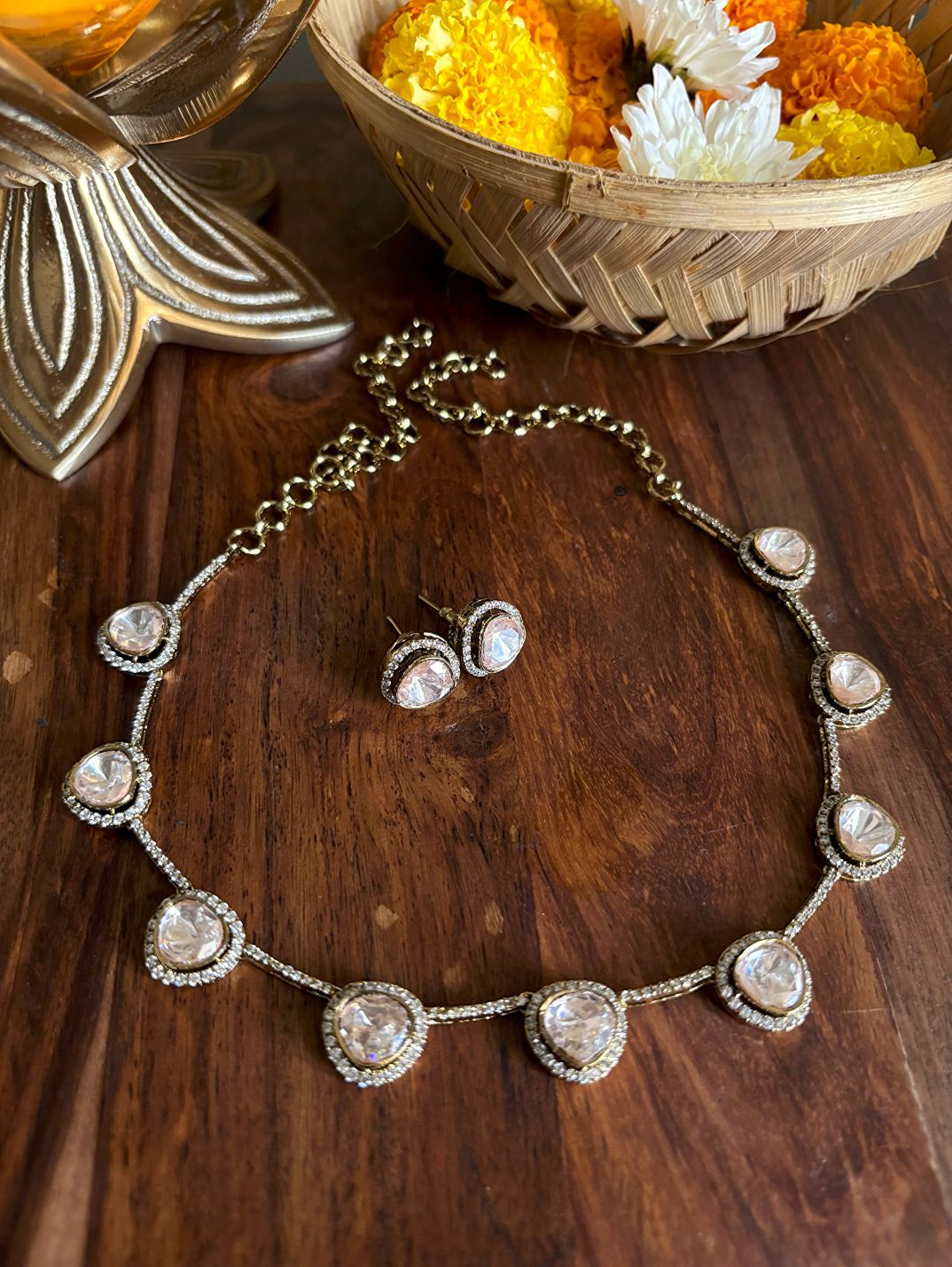 Shop Moissanite Stones Strings In Golden Polish & AD Stones online in India. Explore premium bridal jewellery online in AD. Shop AD jewellery in green stone online. -first