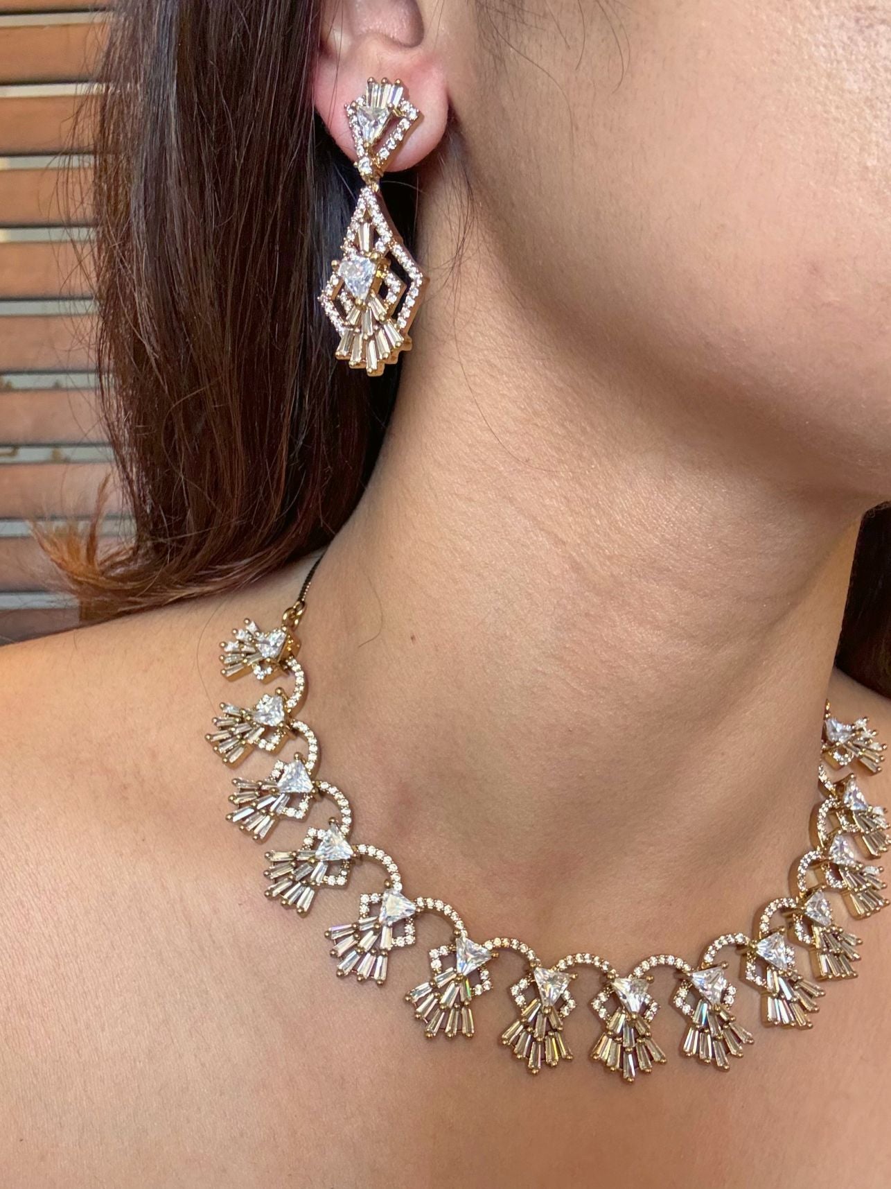 Buy Baquette AD Necklace In Antique Polish online in India. Shop from an exclusive range of moissanite jewellery, AD necklace, Kundan necklace for weddings. -second
