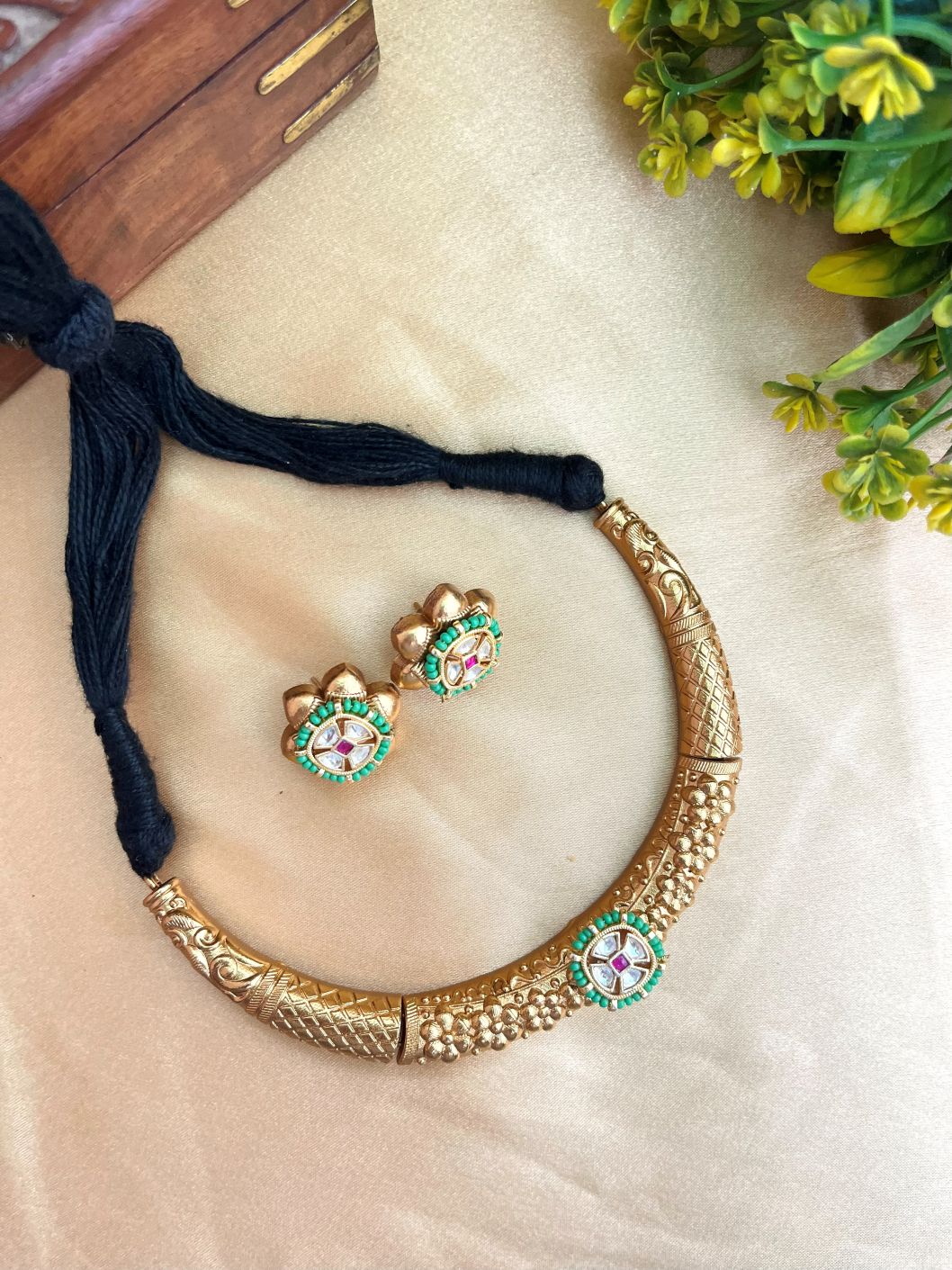 Buy Oxidized Gold Hasli With Studs Earrings online in India with earrings. Shop an exclusive range of oxidized jewellery for daily wearing and office wearing in affordable range. Below 500, 1000, 2000. -front