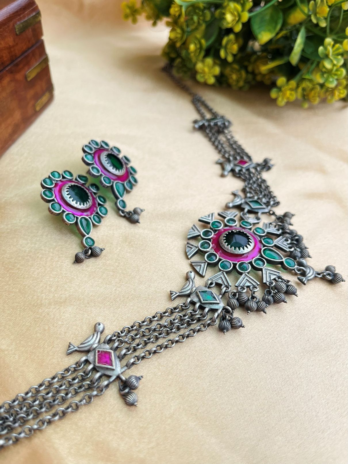 Buy Samantha Oxidized Enamel Choker With Earrings online in India. Shop an exclusive range of oxidized jewellery for daily wearing and office wearing in affordable range. Below 500, 1000, 2000. -side