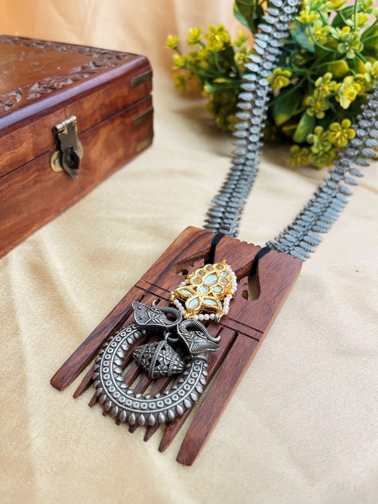 Buy Dual Tone Oxidized Silver & Long Wooden Necklace online in India. Shop an exclusive range of oxidized jewellery for daily wearing and office wearing. -second